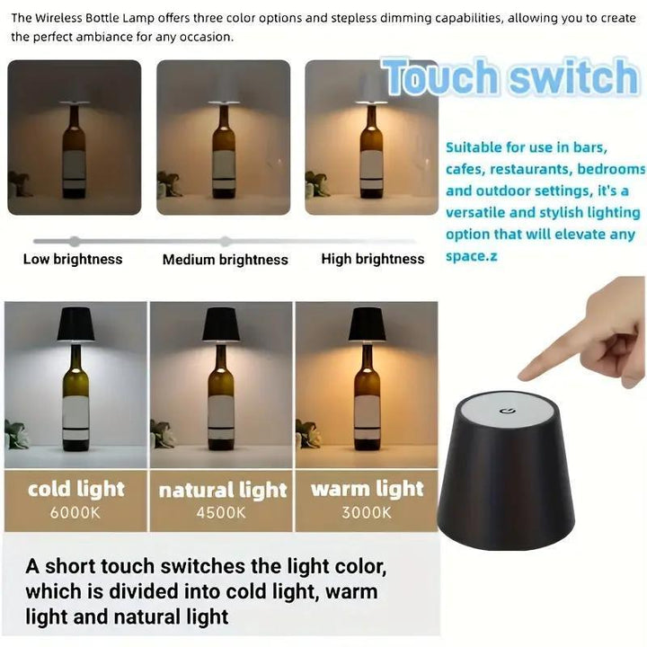 Rechargeable Wine Bottle Lamp Wireless LED Light with 3 Color Temperature Modes