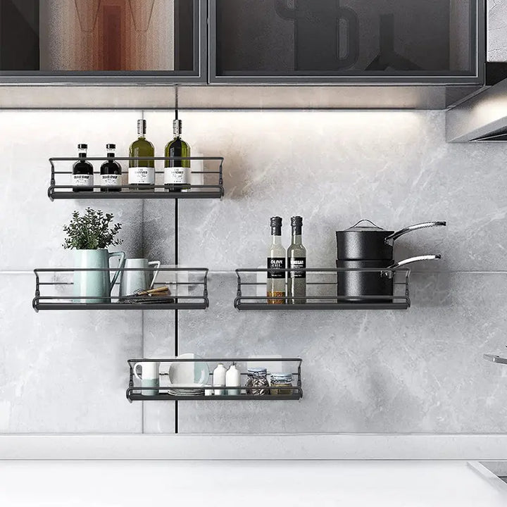 Wall Mounted Spice Organizer 2/4PCS Kitchen Storage Racks with Adhesive Stickers & Screws