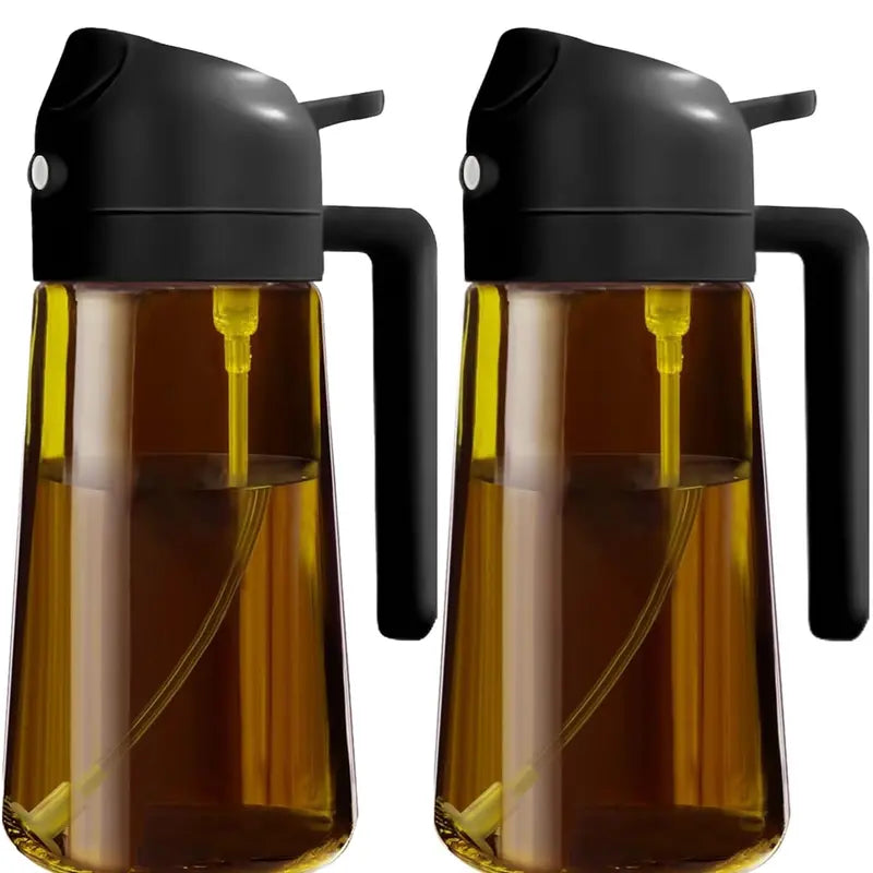 2-in-1 Oil Sprayer for Cooking 16oz Olive Oil Dispenser Bottle Premium Glass