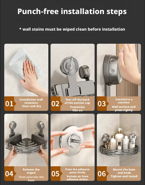 No-Drill Shower Caddy 3-Pack Triangle Corner Suction Shelves 40lbs Capacity