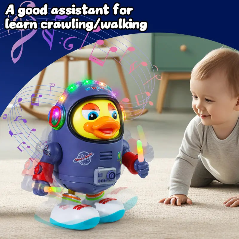 Dancing Astronaut Duck Toy – LED Lights, Interactive Fun Walking Toy for Kids