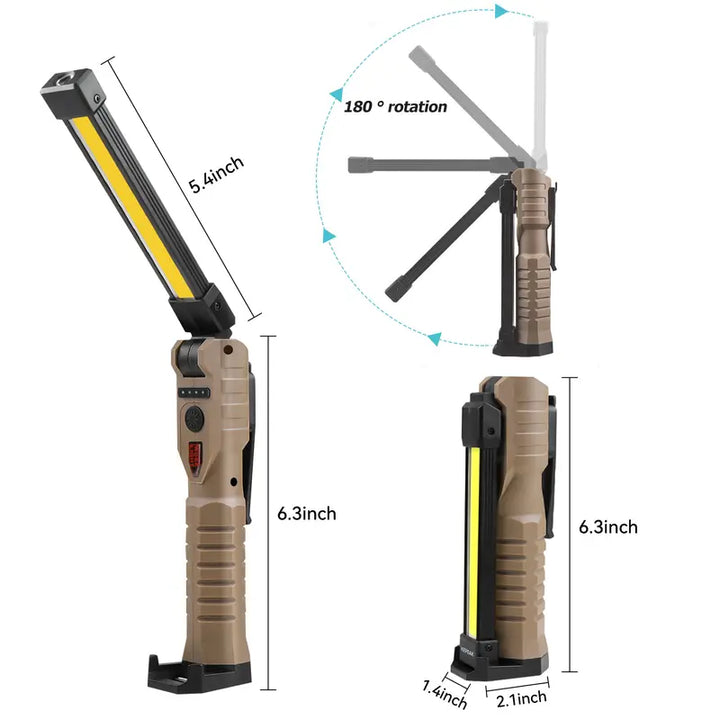 Rechargeable Flashlights – LED Work Light with Magnetic Base, Hanging Hook & 180° Rotate, 5 Modes