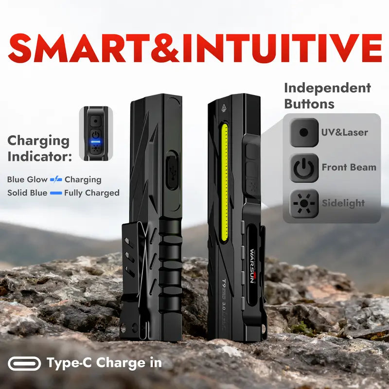 T9 EDC Flashlight – 1500 Lumens Multi-Light LED with Red Laser, UV & USB-C Rechargeable