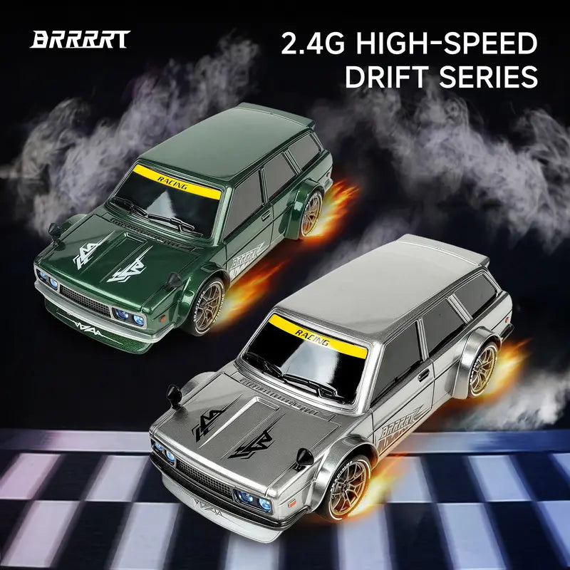 High-Speed Drift Racer with Wireless Remote Four-Wheel Drive, LED Headlights, Shock-Resistant PVC Body