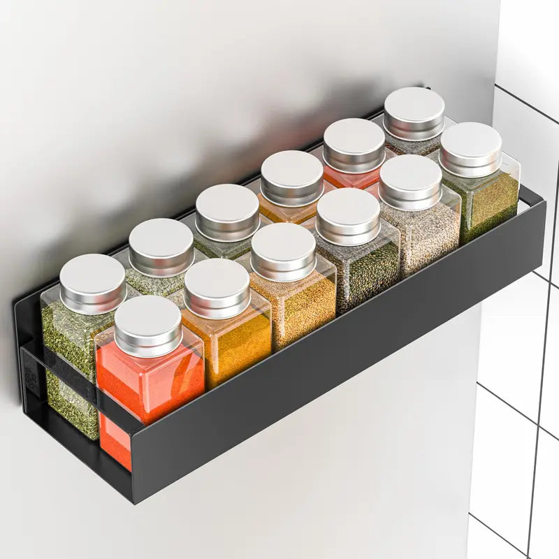 Magnetic Spice Rack Organizer Black Fridge Storage with Hooks for Refrigerator & Oven
