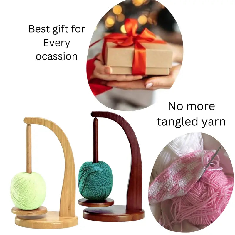 Wooden Yarn Winder with Magnetic Base – Stable Yarn Holder for Knitting & Crochet