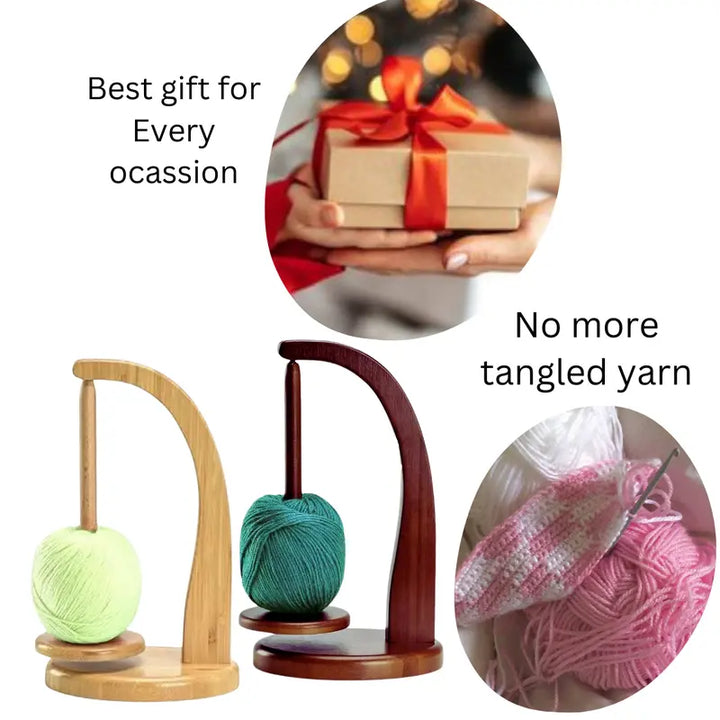 Wooden Yarn Winder with Magnetic Base – Stable Yarn Holder for Knitting & Crochet