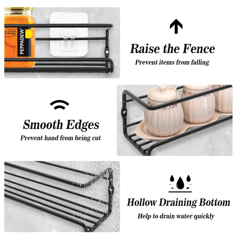 Wall Mounted Spice Organizer 2/4PCS Kitchen Storage Racks with Adhesive Stickers & Screws