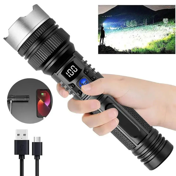 2-in-1 USB Rechargeable Power Bank Super Bright Flashlight