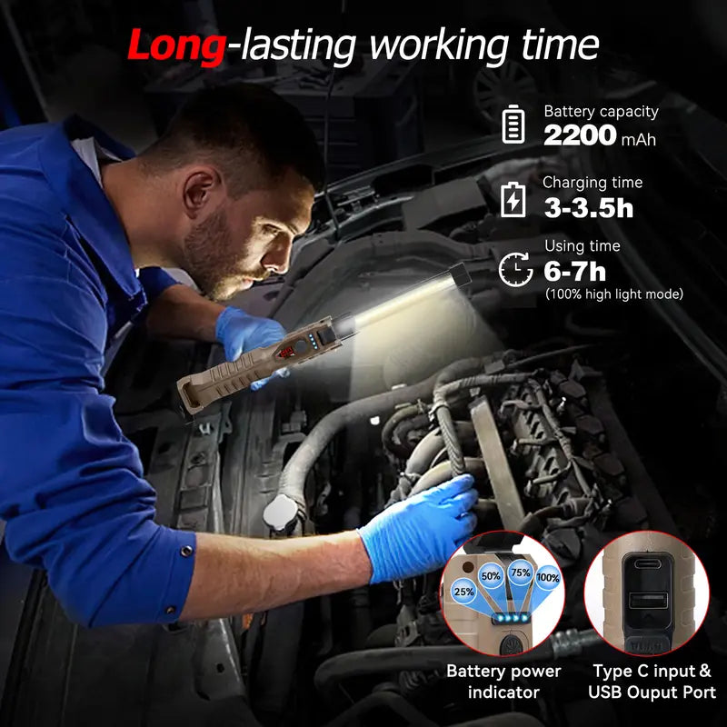 Rechargeable Flashlights – LED Work Light with Magnetic Base, Hanging Hook & 180° Rotate, 5 Modes