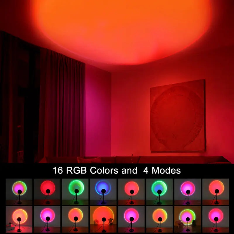 Sunset Lamp Projector 180° Adjustable 4 Modes, RGB Ambient Light for Bedroom & Parties