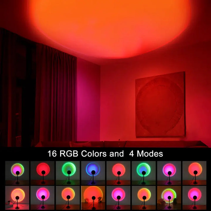 Sunset Lamp Projector 180° Adjustable 4 Modes, RGB Ambient Light for Bedroom & Parties