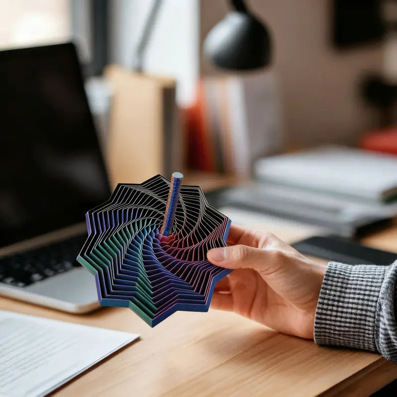 3D Printed Sensory Fidget Star Hypnotic Whirling Spiral Stress Relief Toy with Handle