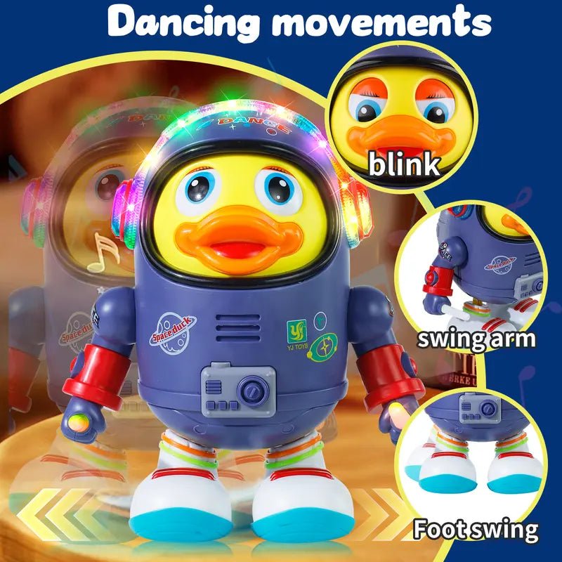 Dancing Astronaut Duck Toy – LED Lights, Interactive Fun Walking Toy for Kids
