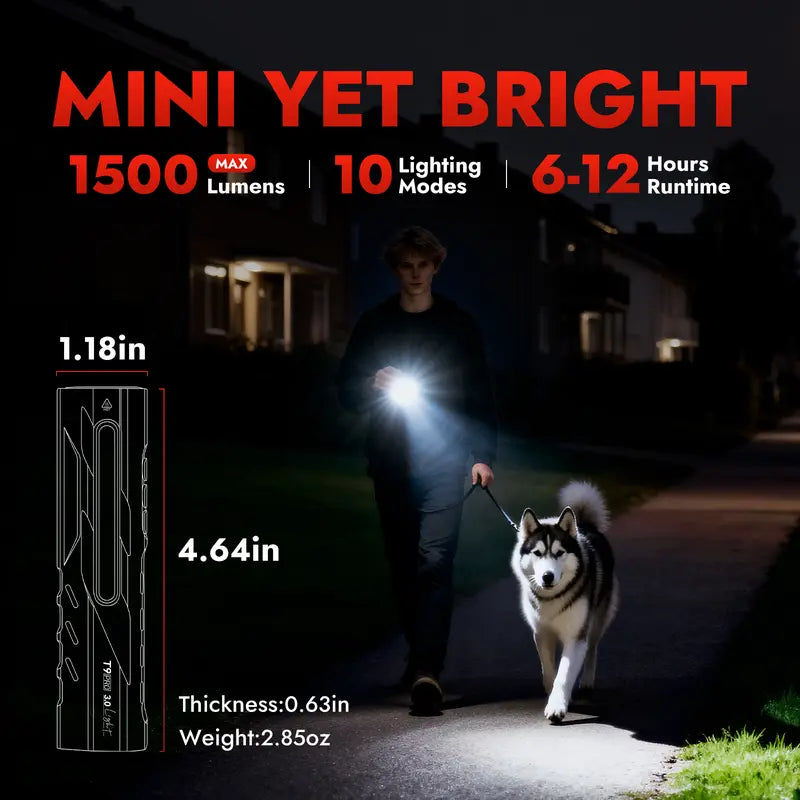 T9 EDC Flashlight – 1500 Lumens Multi-Light LED with Red Laser, UV & USB-C Rechargeable