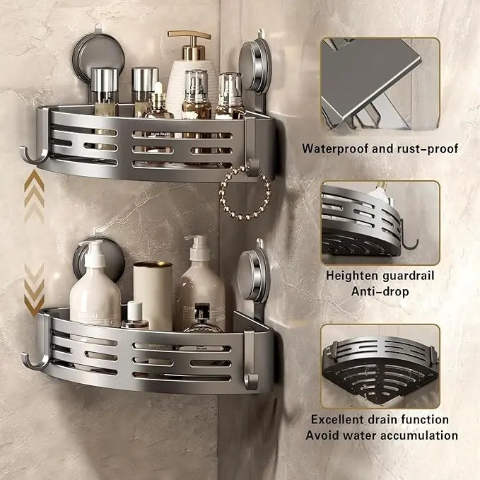 No-Drill Shower Caddy 3-Pack Triangle Corner Suction Shelves 40lbs Capacity