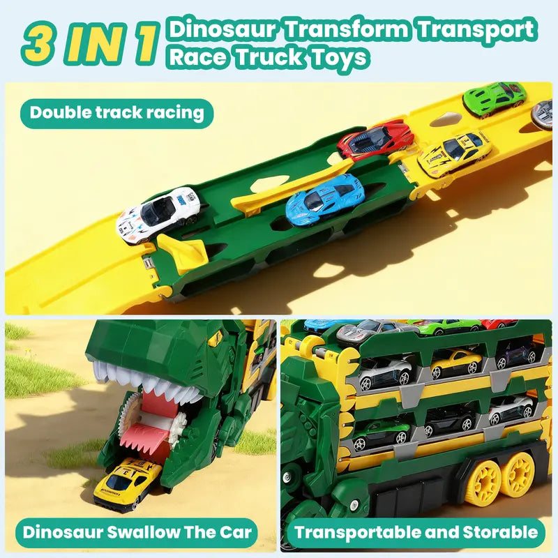 Dinosaur Transport Truck Toy – 12 Die-Cast Cars, Dino Transformation, Ideal Gift for 3-6 Year Old Boys