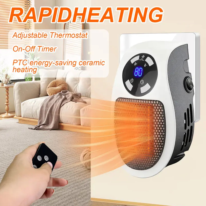 Wall Outlet Space Heater, 450W Plug in Electric Heater with Adjustable Thermostat, Portable Plug in Small Space Heater for Indoor,12H Timer & LED Display, PTC Ceramic Fast Heat Safely for Bedroom Bathroom Office