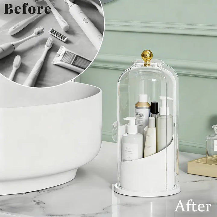 360° Spinning Toothbrush & Makeup Organizer Dustproof, Anti-Slip Bathroom Storage with Drainage