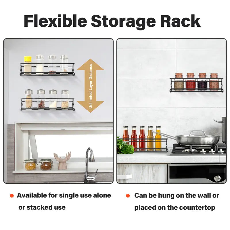 Wall Mounted Spice Organizer 2/4PCS Kitchen Storage Racks with Adhesive Stickers & Screws