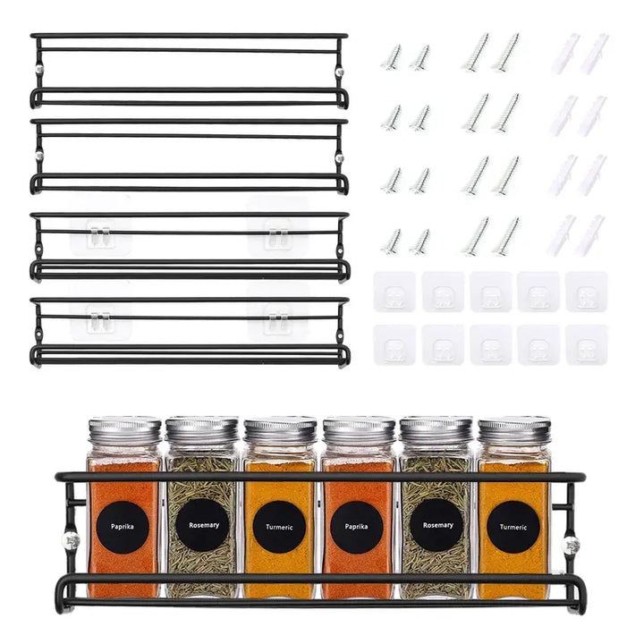 Wall Mounted Spice Organizer 2/4PCS Kitchen Storage Racks with Adhesive Stickers & Screws