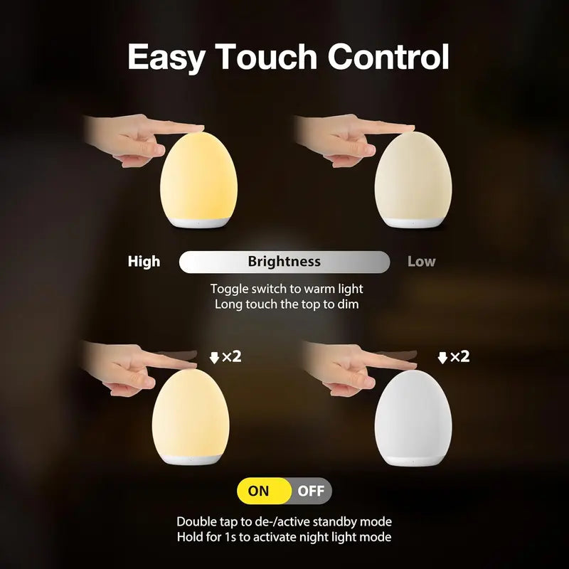Egg Night Light for Kids – Rechargeable Tap Light with 7 Color RGB & Touch Control