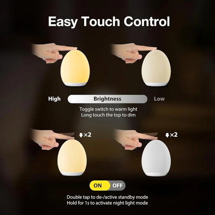 Egg Night Light for Kids – Rechargeable Tap Light with 7 Color RGB & Touch Control