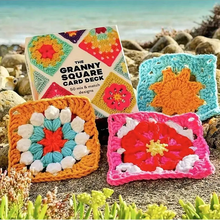 Granny Square Crochet Card Set – 50 Unique Designs, Beginner-Friendly Knitting Guide