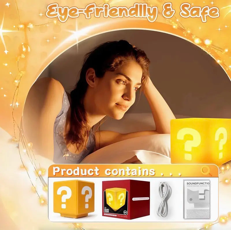 Question Block Lamp with Sound Effects – USB Powered LED Night Light for Gaming Room Decor