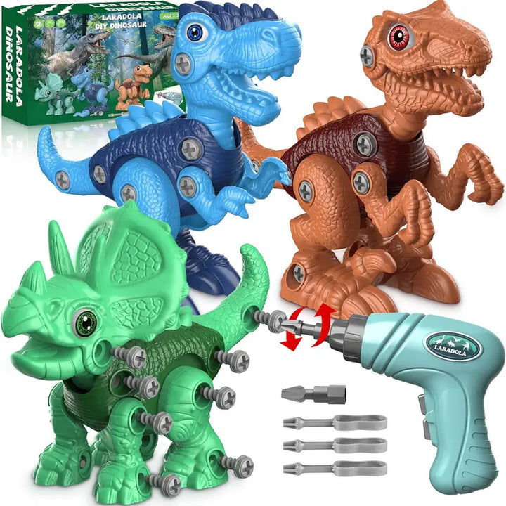 Laradola 3P Dinosaurs STEM Toy Kit – Electric Drill Dinos Action Figures, Educational Playset for Kids