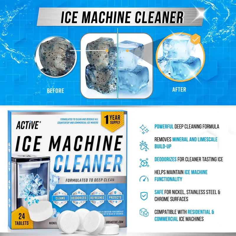 24-Pack Ice Maker Cleaner Tablets Nickel Safe Descaler for Countertop Nugget Ice Machines