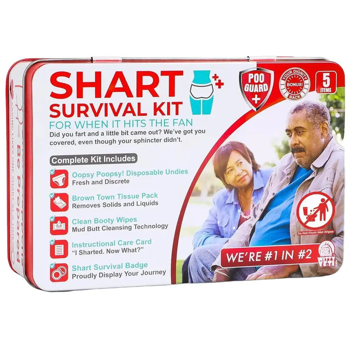 Funny Shart Survival Kit – Ultimate Poop Prank Gag Gift with Wet Wipes, Underwear, and Badge