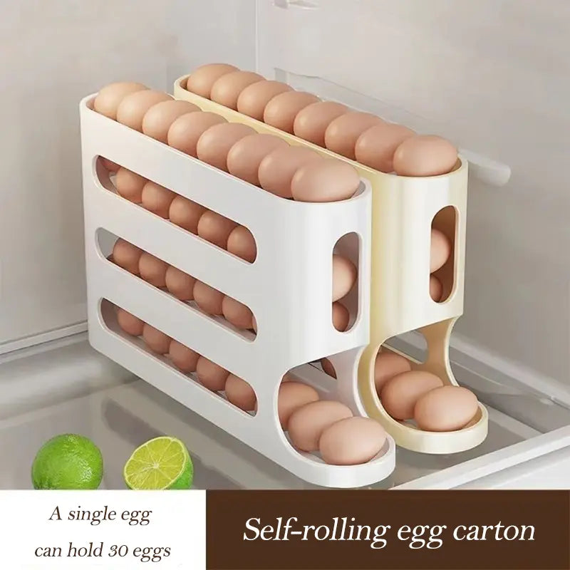 Automatic Rolling Egg Dispenser 4-Tier Egg Holder Tray for Refrigerator, Holds 28 Eggs