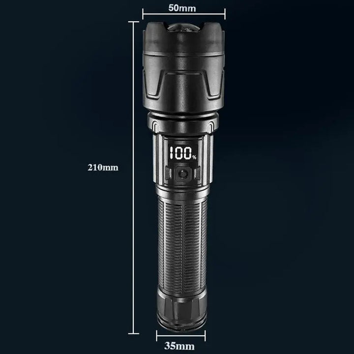 2-in-1 Rechargeable Flashlight Power Bank – Zoomable LED Torch with Digital Display, Waterproof