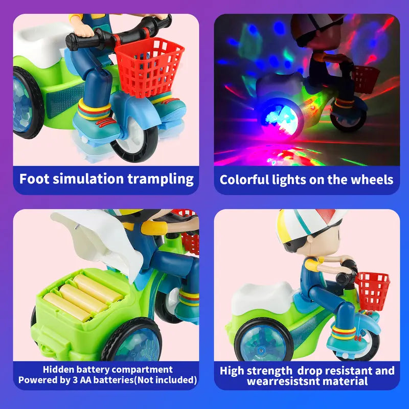 Electric Stunt Tricycle for Kids – Wiggling Action, Lights, Music & Obstacle Avoidance Fun