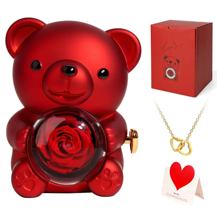 Teddy Bear with Preserved Rose Romantic Gift with Real Rose & Elegant Gift Box