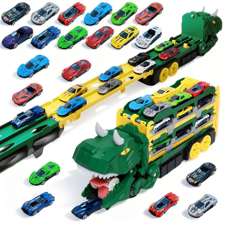 Dinosaur Transport Truck Toy – 12 Die-Cast Cars, Dino Transformation, Ideal Gift for 3-6 Year Old Boys