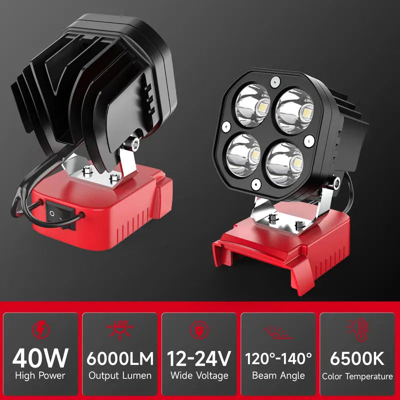 Cordless LED Work Light 40W 6000LM Adjustable Floodlight, Milwaukee Battery Compatible