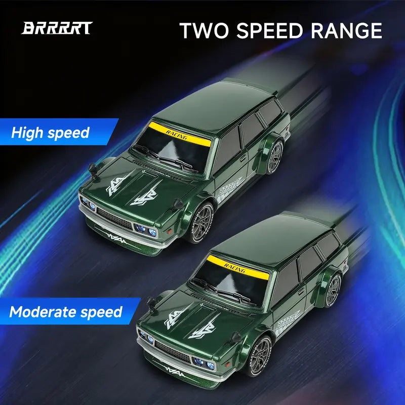High-Speed Drift Racer with Wireless Remote Four-Wheel Drive, LED Headlights, Shock-Resistant PVC Body