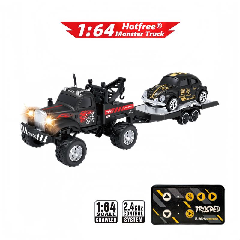 Hotfree 1/64 Mini RC Monster Truck – Metal Off-Road Stomper with Trailer, 2.4GHz Remote Control