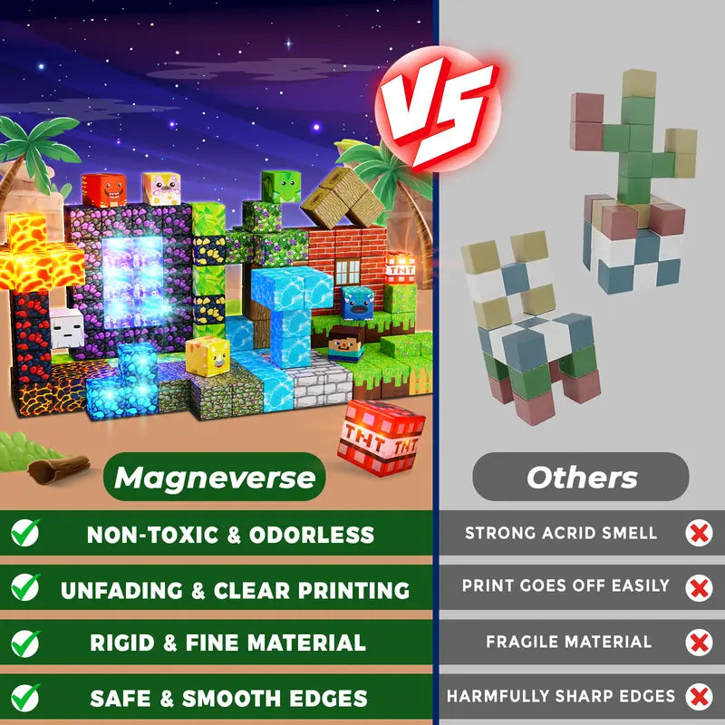 Magnetic Blocks – 150PCS Light Up Dinosaur Portal Building Set, STEM Montessori Toy for Kids