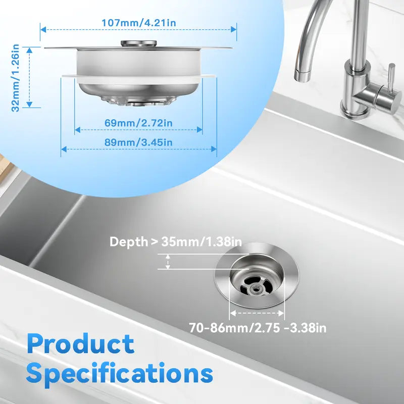 Kitchen Sink Drain Plug & Strainer – 3-in-1 Anti-Clog Deodorizing Basket, Stainless Steel
