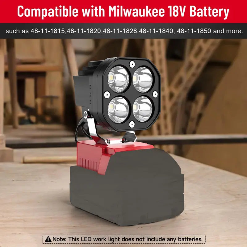 Cordless LED Work Light 40W 6000LM Adjustable Floodlight, Milwaukee Battery Compatible