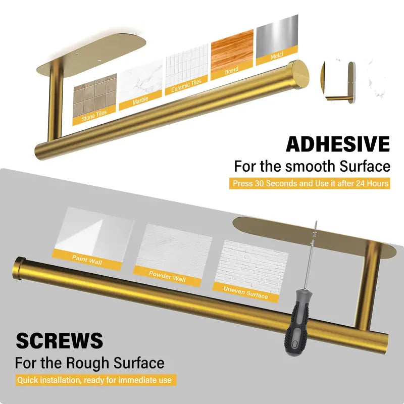 Self-Adhesive Paper Towel Holder Wall Mount, Space-Saving Design for Kitchen & Bathroom