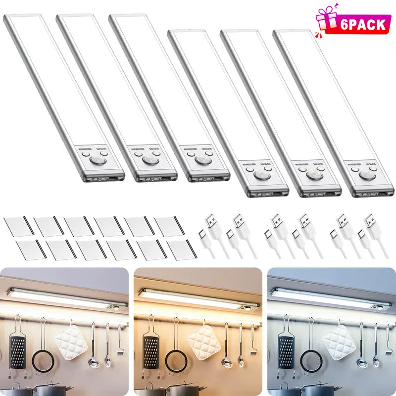 Motion Sensor Under Cabinet Lights – Dimmable, USB Rechargeable, Magnetic Installation