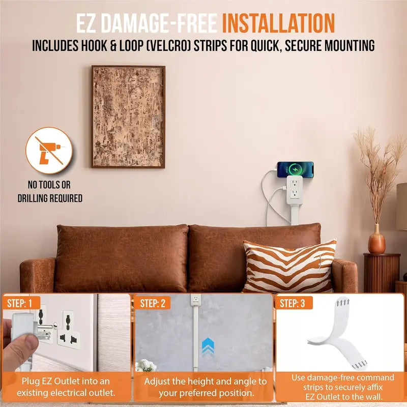 EZ Outlet Electrical Outlet Extender – USB-A, USB-C & 2 AC Outlets with Swivel Socket