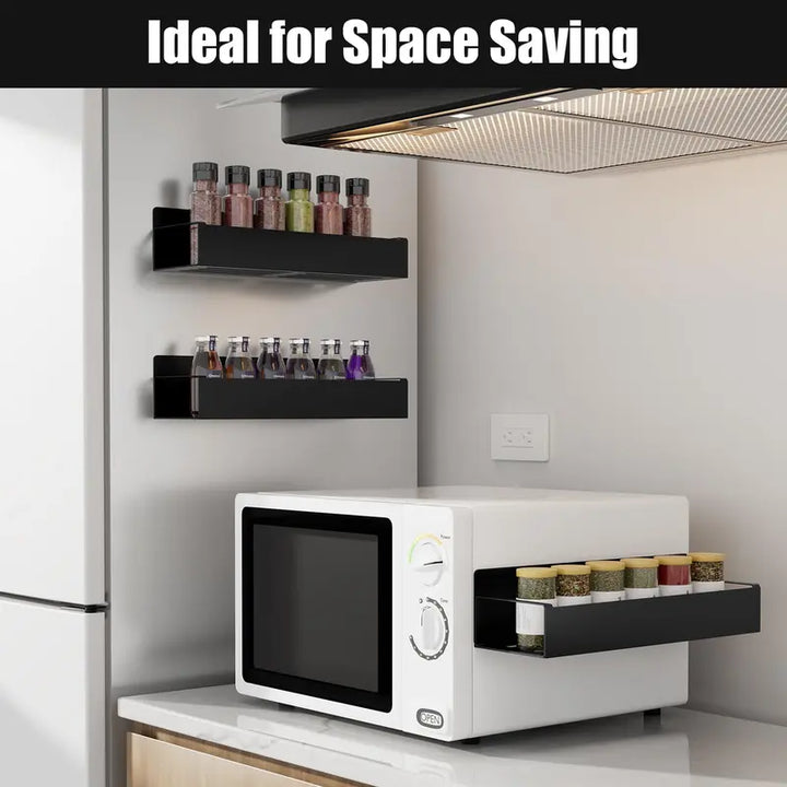 Magnetic Spice Rack Organizer Black Fridge Storage with Hooks for Refrigerator & Oven
