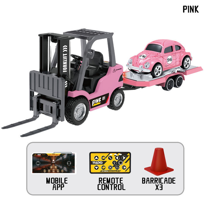 Hotfree 1/64 Mini RC Forklift 11-Channel Remote Control Excavator with 2-in-1 Lift Fork & Hook