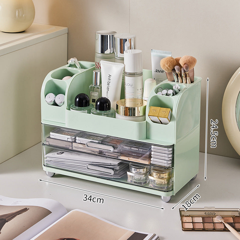 Makeup Storage Organizer Vanity Cosmetic Case with 2 Drawers, Brush Holders