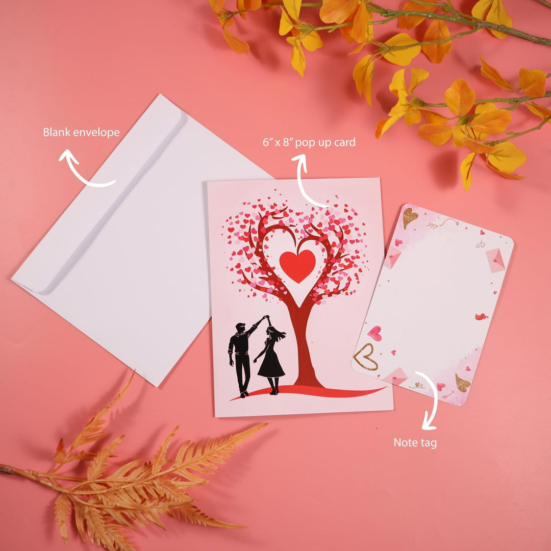 Pop-Up 3D Valentine's Day Card with Love Tree & Hearts, Wedding Card for Couple